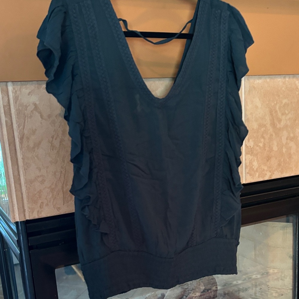 Chic deep teal Ruffle Sleeve Blouse